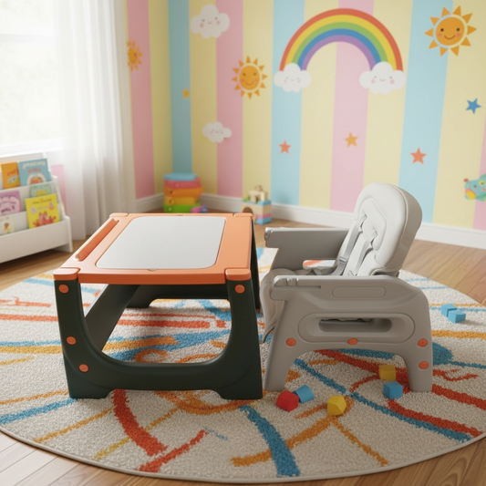 IVOLIA 6-in-1 Multi-Function Baby Feeding Chair & Convertible Study Table