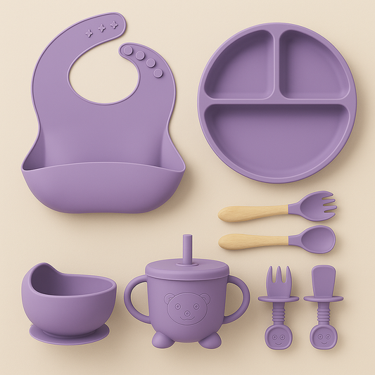 Silicone Dinner Set with Children’s Eating Bib | 8pcs Set